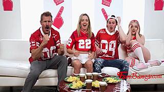 family foursome fucks wildly during superbowl to boost their team