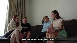 swingers couple swaps partners for first time anal creampie action