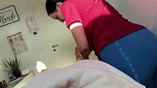 Client Explodes Twice In Sexy Nurse's Oiled Latex Massage Frenzy!