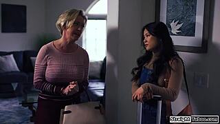 Milf Spanks Petite Asian Babe's Shaved Pussy for Lesbian Licking!