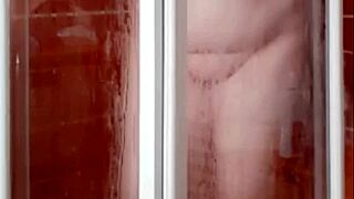 sexy milf housewife showers big tits in hot bathroom