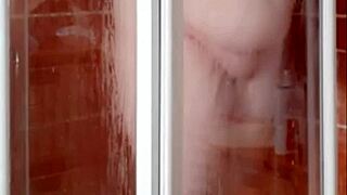 sexy milf housewife showers big tits in hot bathroom
