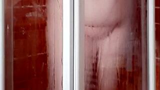 sexy milf housewife showers big tits in hot bathroom