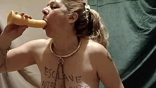 Slave takes piss whips and deepthroats dildo so naughtily