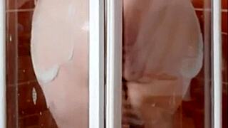 sexy milf housewife showers big tits in hot bathroom