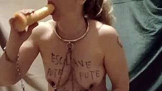 Slave takes piss whips and deepthroats dildo so naughtily