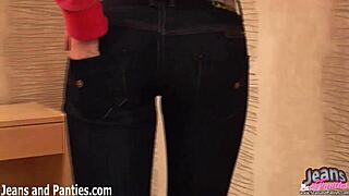Brigitte peels tight skinny jeans off her milf ass