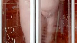 sexy milf housewife showers big tits in hot bathroom