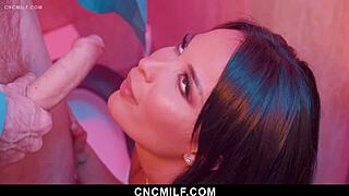 hey bathroom attendant two horny guys bang her hard in threesome