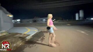 damn this young blonde drops straight to sucking that monster black cock while cruising the city streets