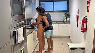 i can't resist devouring my slutty stepmom's curves while she cooks dinner in the kitchen moaning