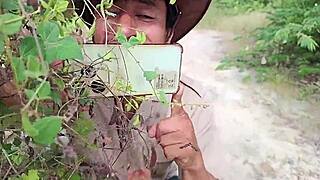 Perverted stepdad films busty curvy stepdaughters scissoring and licking in countryside.