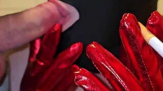 BbW housewife smokes while deepthroating boss's cock close-up