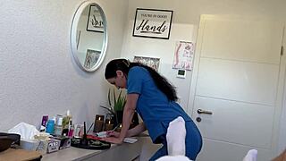 He CAME TWICE on massage table from milf nurse HANDJOB and DEEPTHROAT BLOWJOB