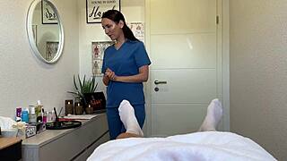 He CAME TWICE on massage table from milf nurse HANDJOB and DEEPTHROAT BLOWJOB