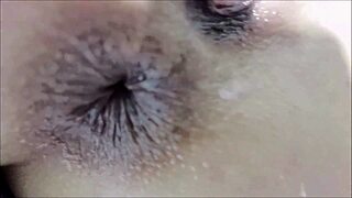 fat milf spreads cheeks cramming anal beads and dildo for huge gaping asshole