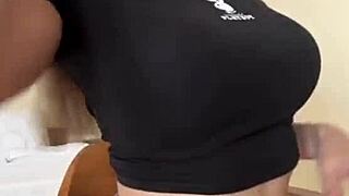 Affectionate Stepmom Licks Her Massive Natural Tits Outdoor in Stockings