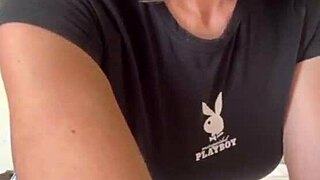 Affectionate Stepmom Licks Her Massive Natural Tits Outdoor in Stockings