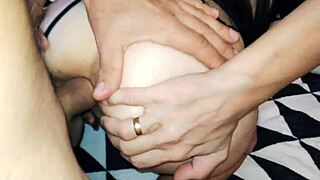This fitness wife takes her husband's big cock so deep in pov.