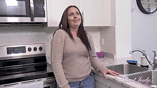 Aunt Brandii Banks Sucks Cock in Kitchen with Big Booty