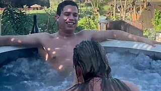 Blonde MILF Fucked HARD Outdoor In HOT JACUZZI Tub