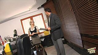 Blonde secretary sneaks boss's cock for blowjob cowgirl doggystyle facial ride