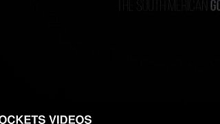 South American midget milf's oiled interracial backstage with big black cock