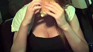 Italian Long Hair Milf Artemisia Love Eats Food Tits in Car Slow Motion!