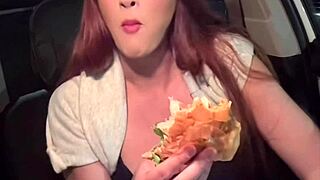 Italian Long Hair Milf Artemisia Love Eats Food Tits in Car Slow Motion!