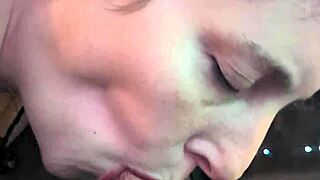 couple plays naughty in living room with cock sucking dildo teasing and foot fetish