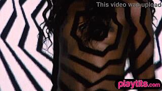 Petite Ebony Milf Strips Nude Body