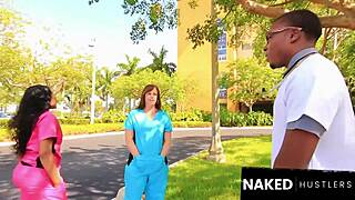 Curvy nurses' big asses tempt doctor for outdoor hospital sex romp