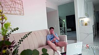 MILF mother-in-law catches stepson's heavy-handed cock stroke