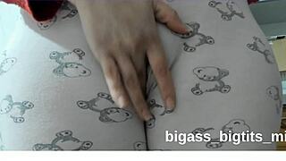 bbw amateur bends over in pajamas, fingers her cameltoe pussy close