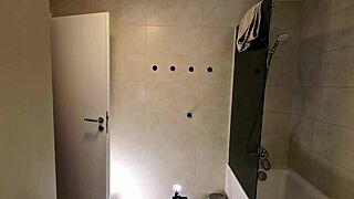 Horny Milf Wife Flashes Big Boobs in Bathroom Skirt
