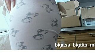 bbw amateur bends over in pajamas, fingers her cameltoe pussy close