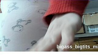 bbw amateur bends over in pajamas, fingers her cameltoe pussy close