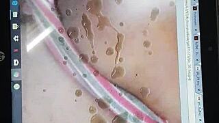 Horny Cum Tribute Sprays Lovekink's Big Tits and Juicy Ass