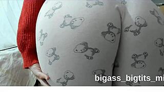 bbw amateur bends over in pajamas, fingers her cameltoe pussy close