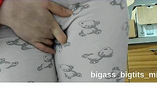 bbw amateur bends over in pajamas, fingers her cameltoe pussy close