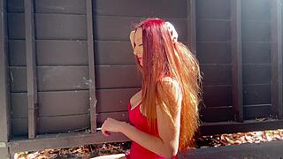hey italian artemisia love smokes while teasing her big tits outdoors