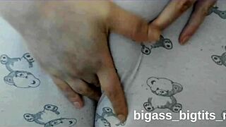 fat milf's cameltoe pussy peeks thru pajamas as she fingers wildly??