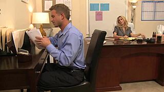 Blonde boss chats with her new office guy casually right?