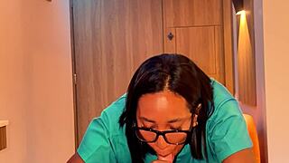 POV Latina Milf Massages Cock with HJ Blowjob Finish