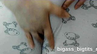 fat milf's cameltoe pussy peeks thru pajamas as she fingers wildly??