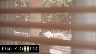 Family sinners brunette milf tastes stepsons cock then rides on bed