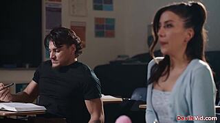 Pervy milf teacher spies on students fucking hard
