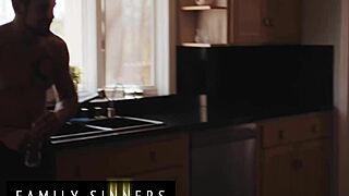 Family sinners brunette milf tastes stepsons cock then rides on bed
