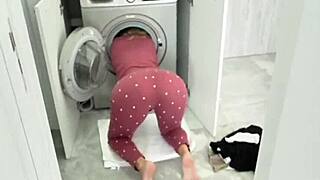 stuck stepmom makes a big mistake in washer