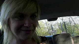 horny blonde milf rides 2 lucky guys in a car